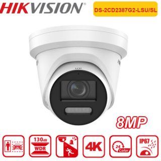 Hikvision DS-2CD2387G2-LSU/SL 8MP 4K Gen2 Outdoor ColorVu Turret Camera with Acusense & Mic 30m + STROBE